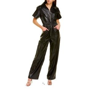NWOT WeWoreWhat Black Faux Leather Flight Suit Jumpsuit Size XS Short Sleeve